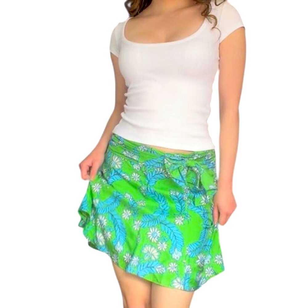 Lilly Pulitzer silk mini skirt A-line Size 6 blue & green floral print